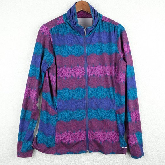 Merrell Jacket Womens Large Blue Purple Geometric Bomber Full Zip Outdoor - Picture 1 of 10